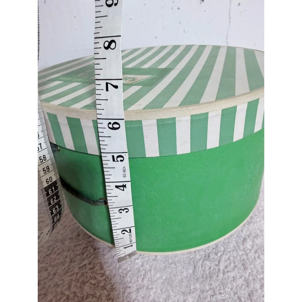Vintage Jelleffs Washington DC Hat Box Green Striped Round Storage Case 12.5in